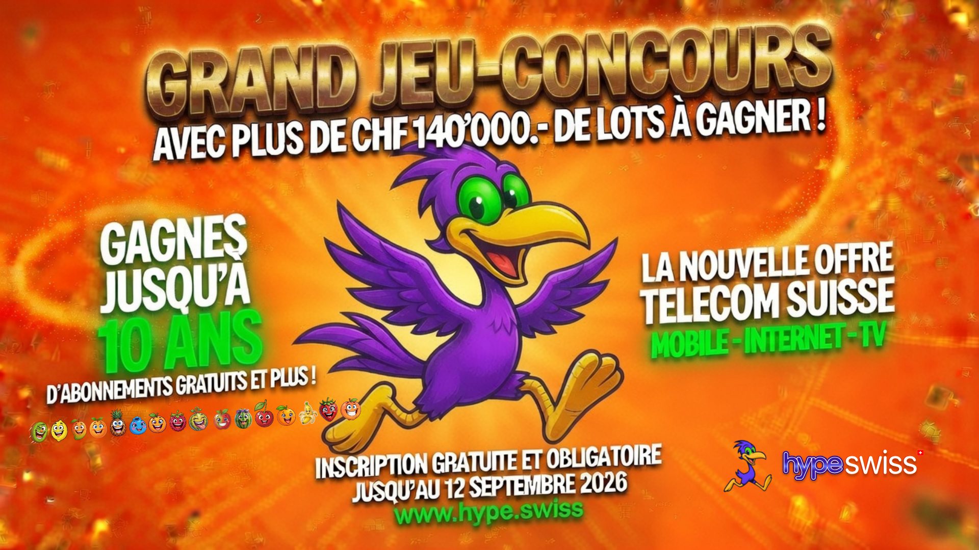 Grand Jeu-Concours hype SWISS : gagne jusqu'à 10 ans d'abonnements gratuits